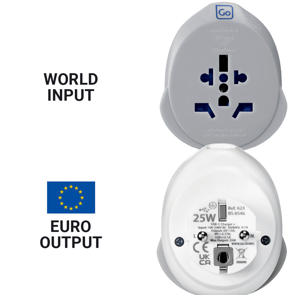 Go Travel World - EU USB-C Adaptor + (25W)