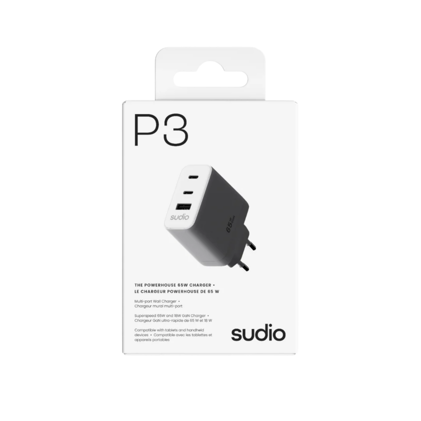 Sudio P3 EU White - Fast Charger 2 x USB - C 1 x USB A